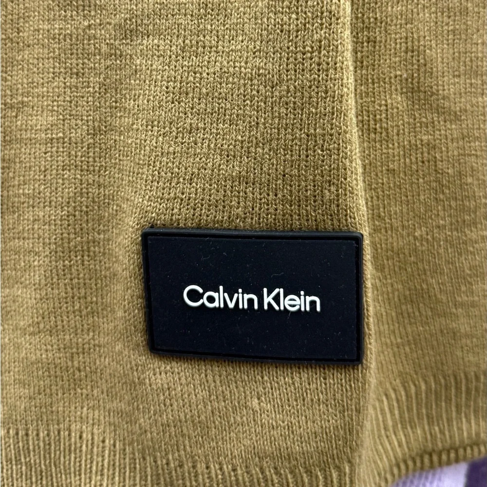Calvin Klein Knit Scarf Tan Brown Minimal Logo Soft Acrylic Winter Unisex